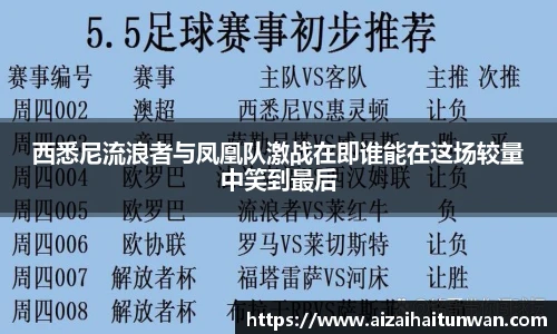 西悉尼流浪者与凤凰队激战在即谁能在这场较量中笑到最后